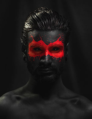red face paint, black, face, red, men HD wallpaper