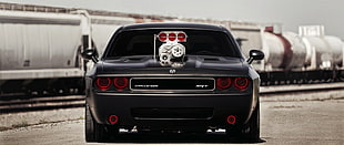 black car, ultra-wide, car, Dodge, Dodge Challenger Hellcat HD wallpaper