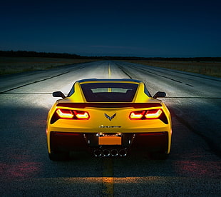 yellow Chevrolet Corvette sports coupe, Corvette, yellow