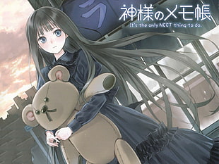 girl anime character carrying bear wallpaper