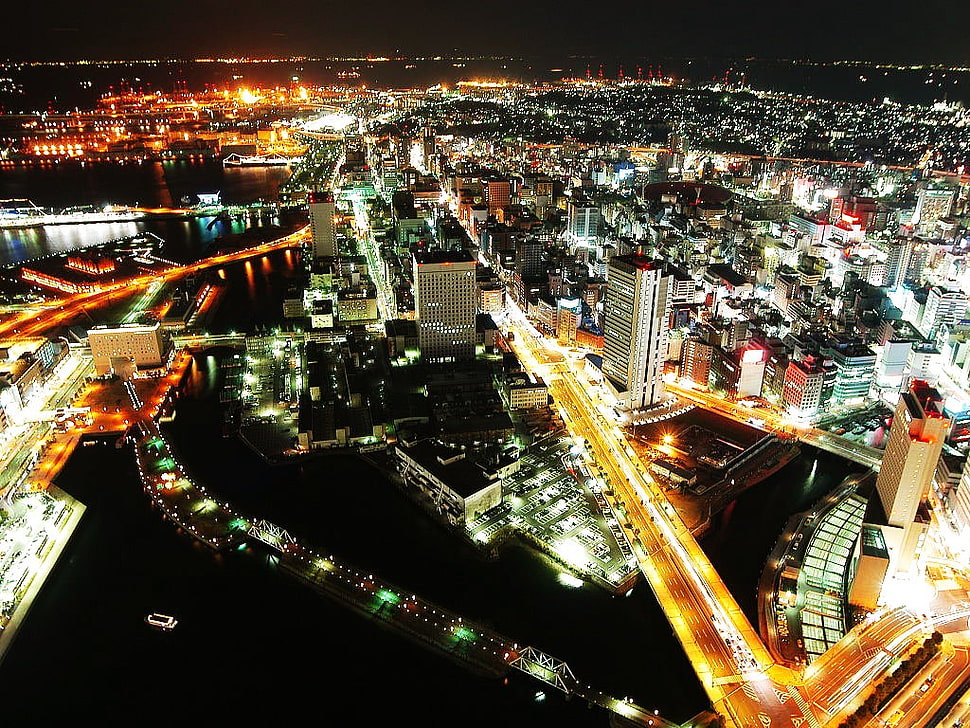 black and red computer motherboard, lights, road, building, horizon HD wallpaper