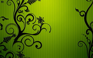 black and green floral painting HD wallpaper