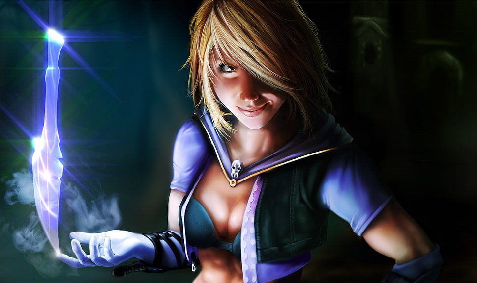 blonde hair female character 3D wall paper HD wallpaper