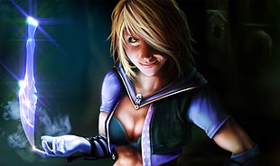 blonde hair female character 3D wall paper