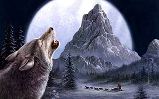 wolf clip art, wolf, animals, mountains, landscape