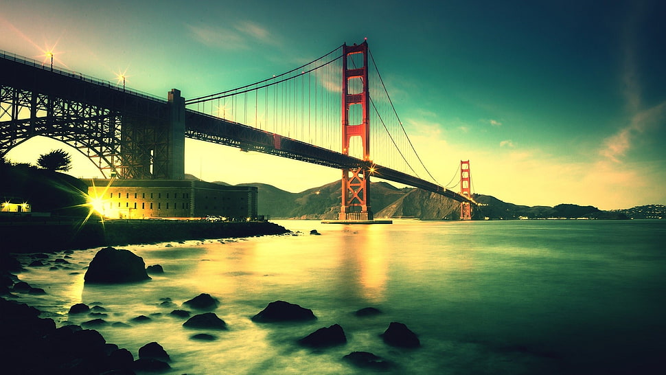 black and brown wooden boat, Golden Gate Bridge, San Francisco, USA, bridge HD wallpaper
