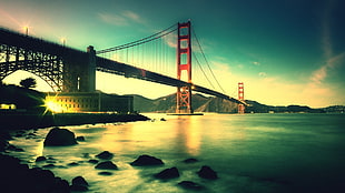 black and brown wooden boat, Golden Gate Bridge, San Francisco, USA, bridge HD wallpaper