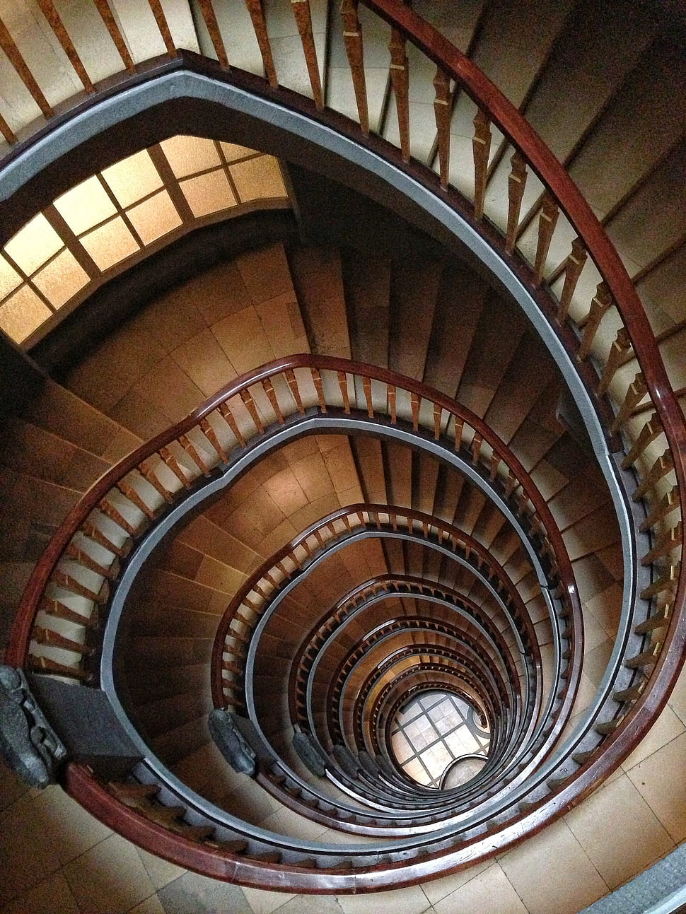 brown wooden spiral stairs HD wallpaper