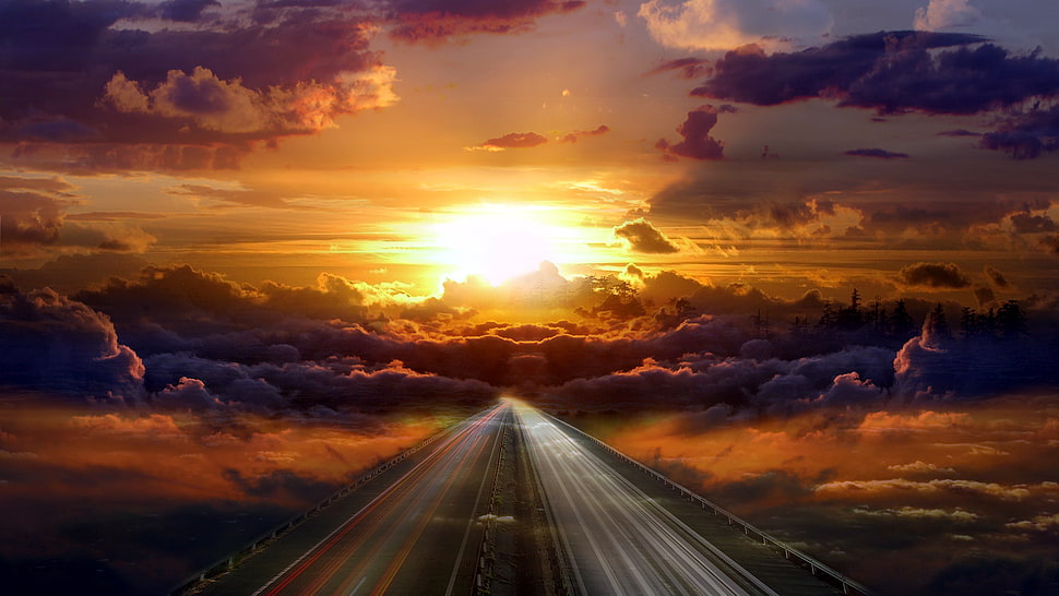 sunset, road HD wallpaper
