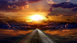 sunset, road