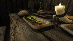 brown and black wooden table, The Elder Scrolls V: Skyrim, food, video games