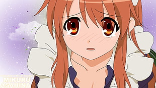 orange haired animated character wearing maid clothes