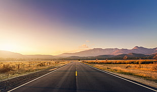 landscape photography of road during golden hour HD wallpaper