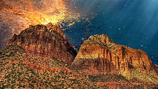 canyons, Earth, mountains, universe, photo manipulation HD wallpaper