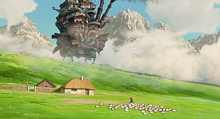 brown nipa hut illustration, Hayao Miyazaki, Studio Ghibli, anime, Howl's Moving Castle HD wallpaper