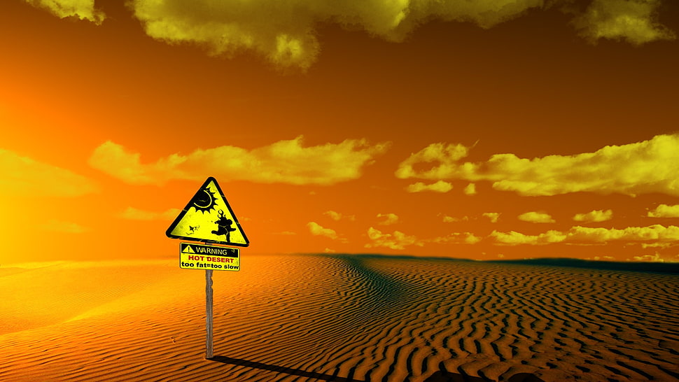 triangle yellow metal signage, desert, sun rays HD wallpaper