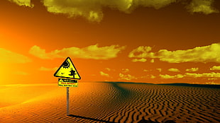 triangle yellow metal signage, desert, sun rays