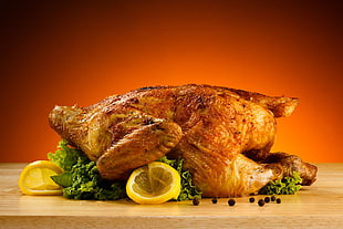 whole chicken with lemon sliced side dish