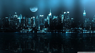 city buildings at night, New York City