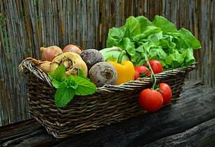 assorted vegetables on brown wicker basket HD wallpaper