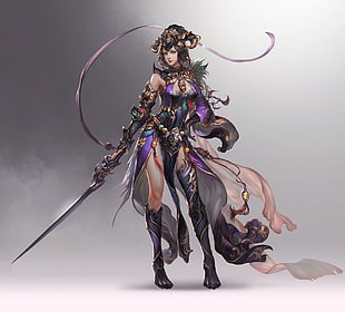 female character with sword, sword