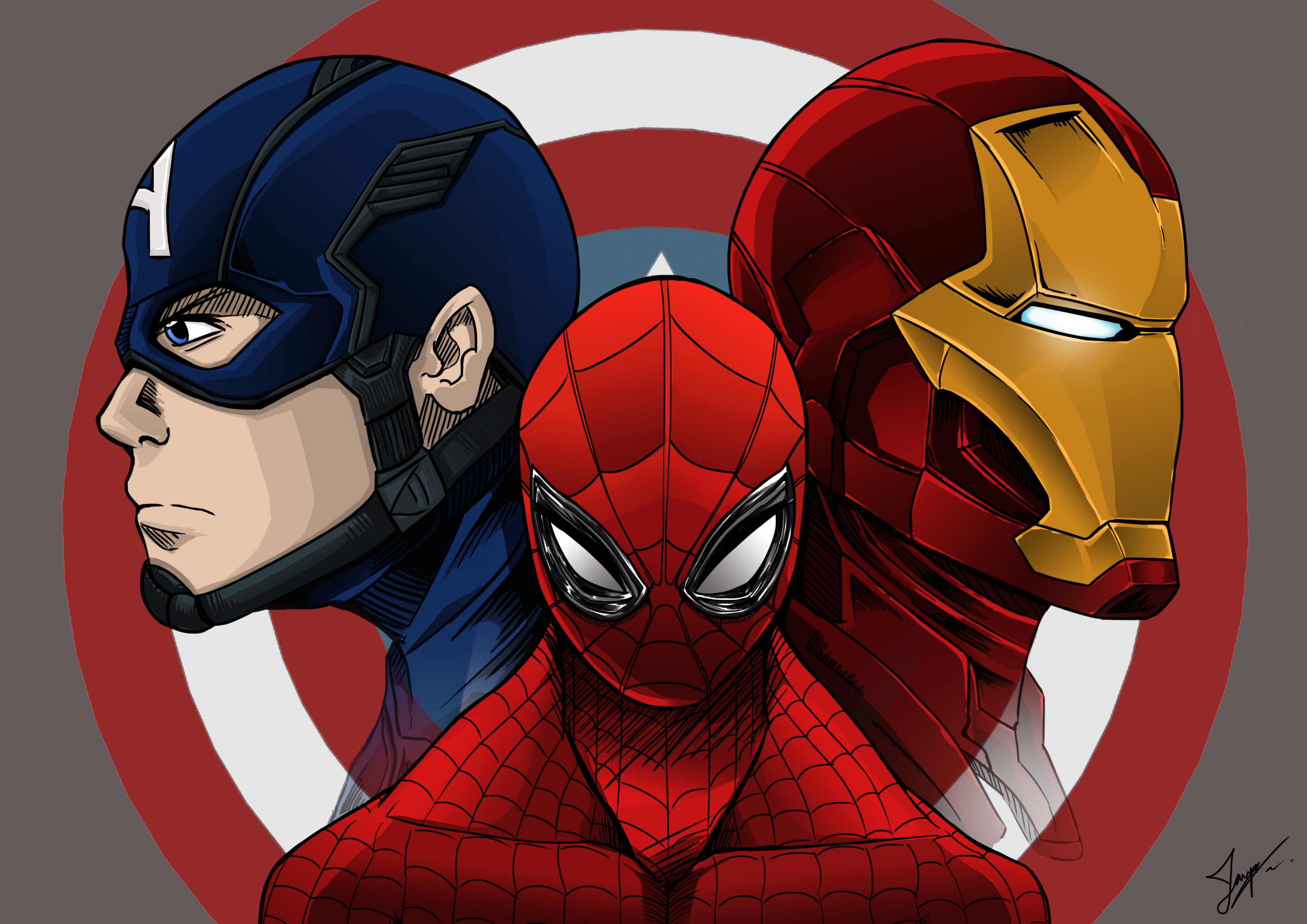 Spider-Man, Iron Man and Captain America poster HD wallpaper.