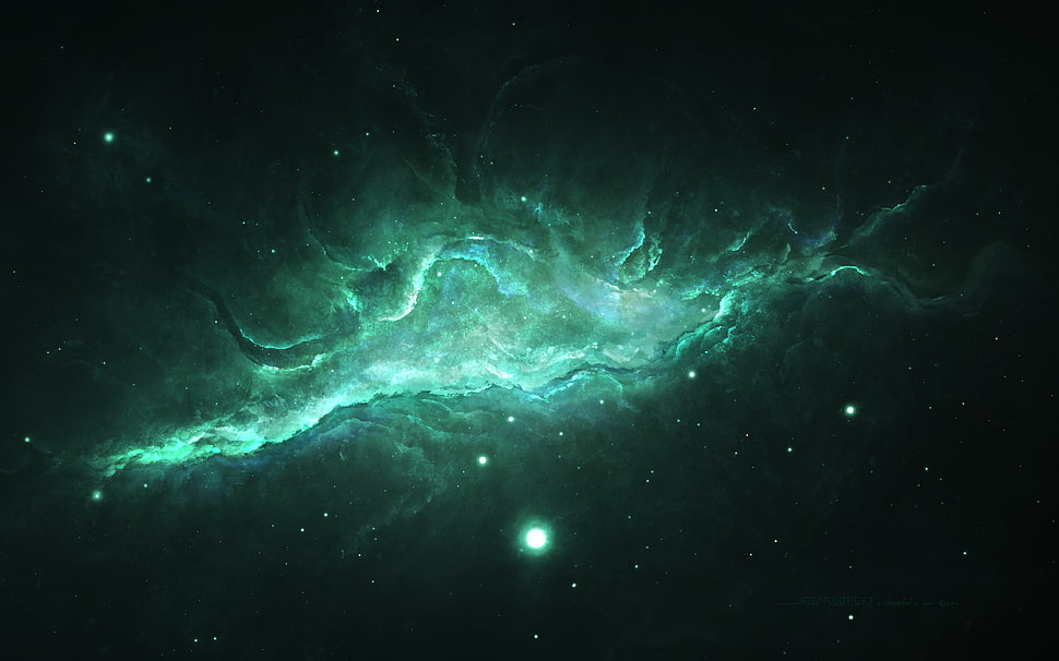 green galaxy digital wallpaper HD wallpaper