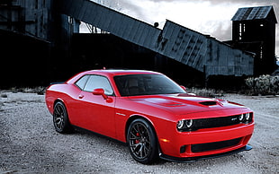 red coupe, Dodge Challenger Hellcat, car