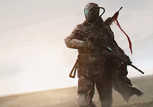person holding assault rifle digital wallpaper, science fiction, soldier, gun