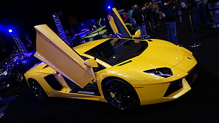 yellow coupe, Lamborghini, Lamborghini Aventador, yellow, yellow cars HD wallpaper