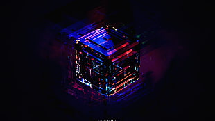 purple and red cube illustration, cube