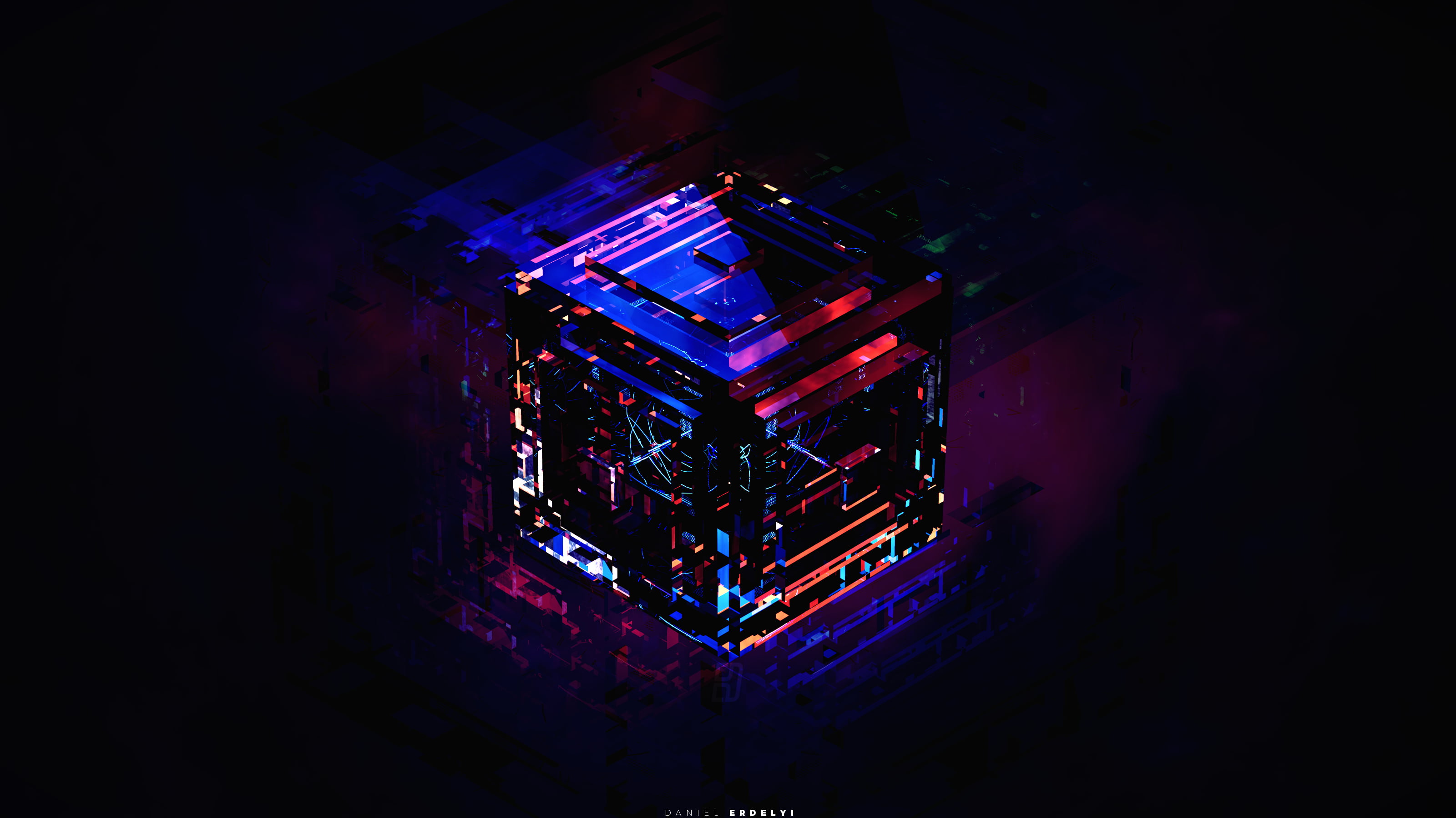 purple and red cube illustration, cube