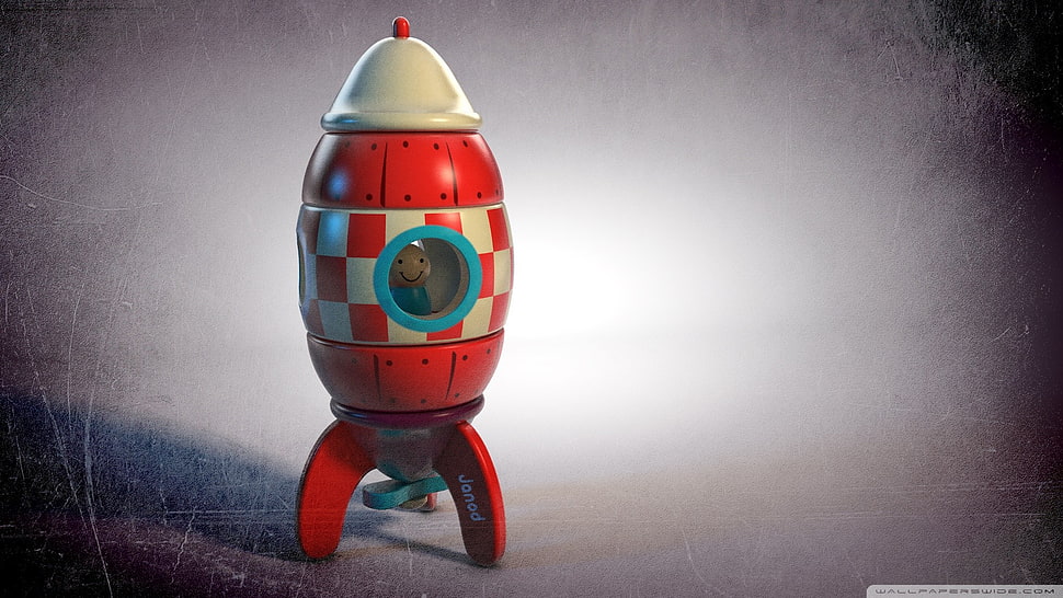 red rocket toy, rocket, digital art HD wallpaper