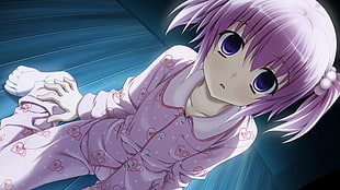 anime character purple hair wearing pajama set illustration