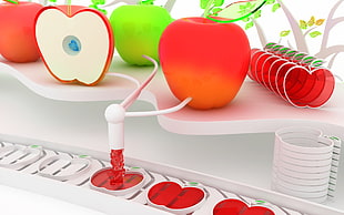 red and green plastic Apple decors