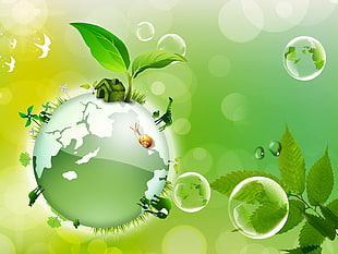 green world with green leaf plant digital wallpaper