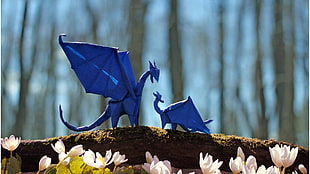 two blue dragon plastic toys, dragon, wings, fantasy art, nature HD wallpaper