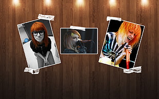 three photos of woman holding microphone HD wallpaper