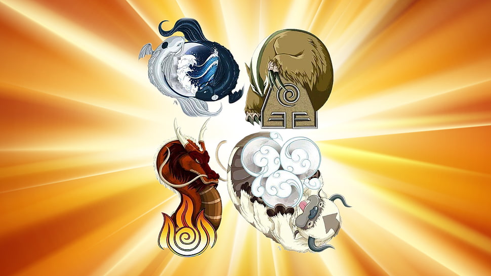 The Avatar four elements original benders digital wallpaper, cartoon, Nickelodeon, Avatar: The Last Airbender HD wallpaper