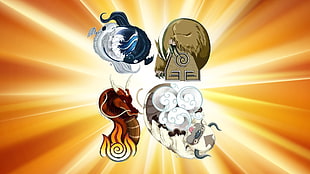 The Avatar four elements original benders digital wallpaper, cartoon, Nickelodeon, Avatar: The Last Airbender