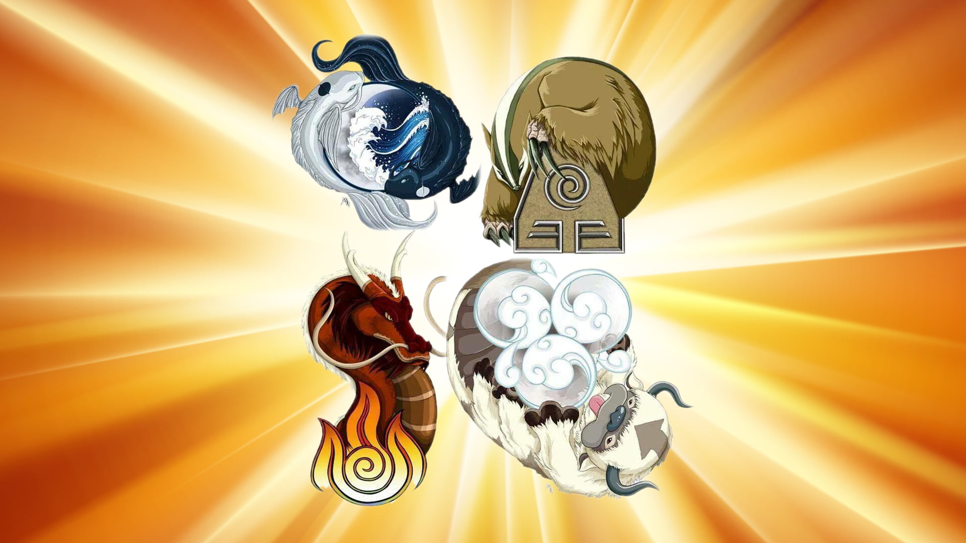The Avatar four elements original benders digital wallpaper, cartoon, Nickelodeon, Avatar: The Last Airbender