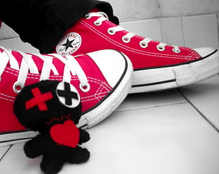 pair of red Converse All-Star high-tops, shoes