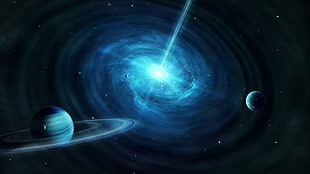 Saturn illustration, universe, planet, black holes, planetary rings HD wallpaper