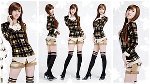 women's brown and black plaid sport shirt collage, Hwang Mi Hee, Asian, women, plaid HD wallpaper