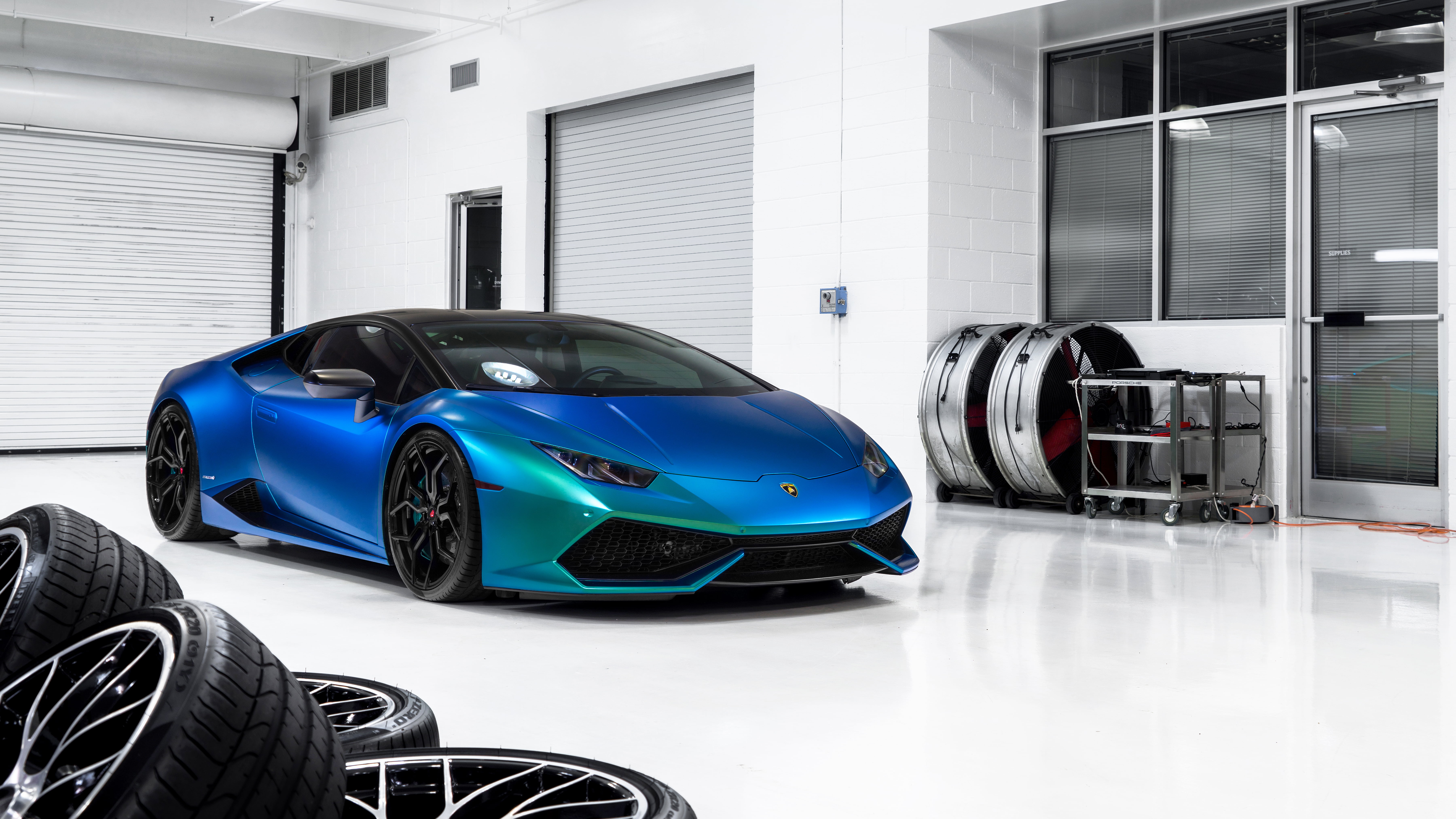 Blue Lamborghini Aventador Inside White Garage Hd Wallpaper