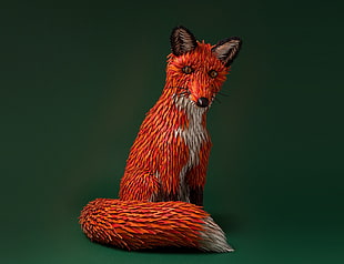 red and white rooster figurine, animals, fox, artwork,  Hermès
