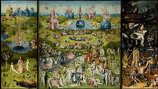 three people gathering paintings, classic art, painting, Hieronymus Bosch, The Garden of Earthly Delights