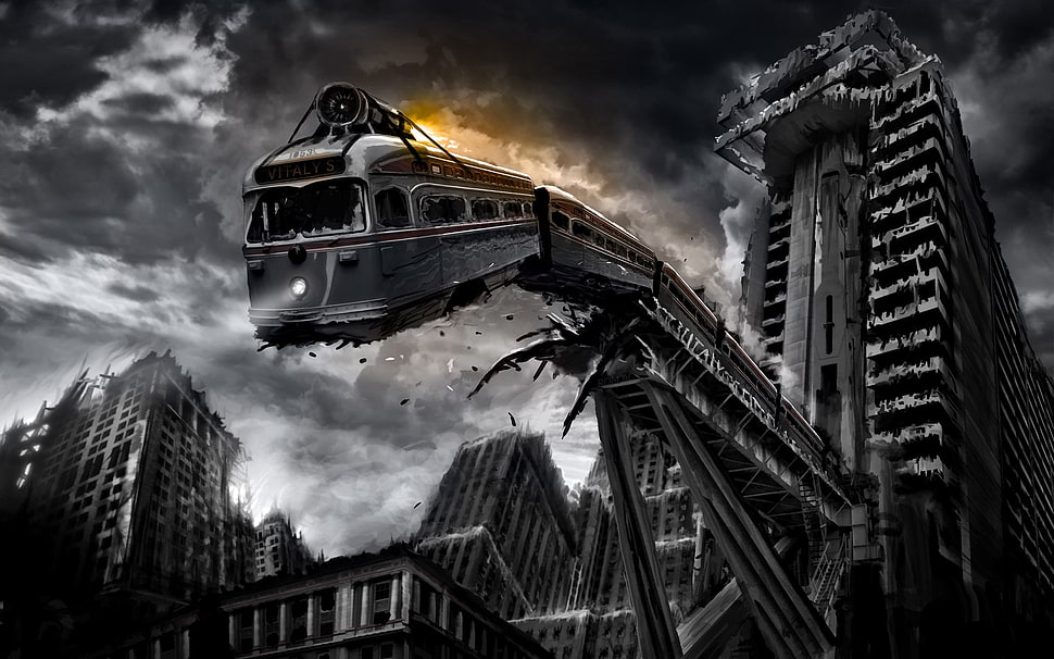 stainless steel train illustration HD wallpaper