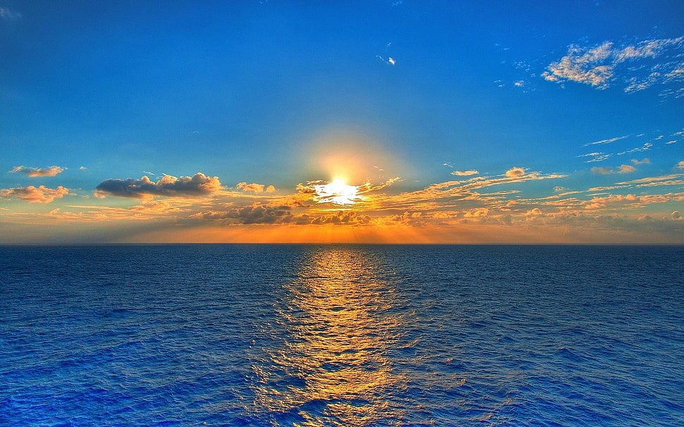 sunrise, sunset, nature, reflection, clouds HD wallpaper