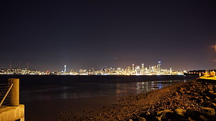 brown seashore, Seattle, night, stars, beach